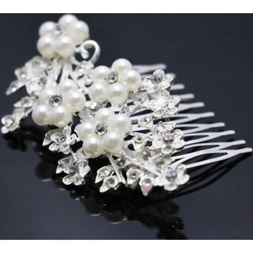 2021 New Bridal Crystal Hairpin Fashion Flower Hair Pearl Comb Hair Clip For Women Girl Wedding Decoration Jewelry Accessories