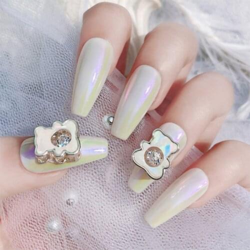 3PCS 3D Cartoon Bear Alloy Nail Art Decorations Aurora Crystal Shiny Bear Ornaments for DIY Gel Nails Manicure Accessories