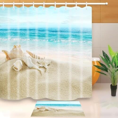 3D Beautiful Seaside Beach Scenery Shower Curtain Polyester Waterproof and Mildew Proof Bathroom Curtain