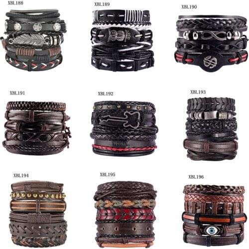 5pcs/set retro leather Braided bracelets Multilayer leather wrap bracelets Jewelry unisex promotion wholesale