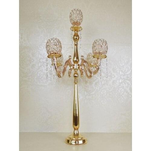 75 cm height 5-arms metal silver Gold candelabras with crystal pendants wedding candle holder Event centerpiece free shipping