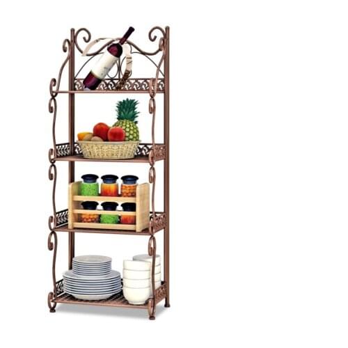 Antique Bronze Scroll white 4-Tiered Rack Metal Cappuccino Finish Shelf Kitchen Bakers Rack Scroll Design Traditional Spice Rack