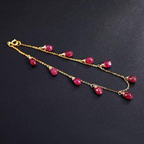 DMBS356 Ruby Bracelet Female Yellow 18K Gold Handmade Colored Gem Starry for Girlfriend