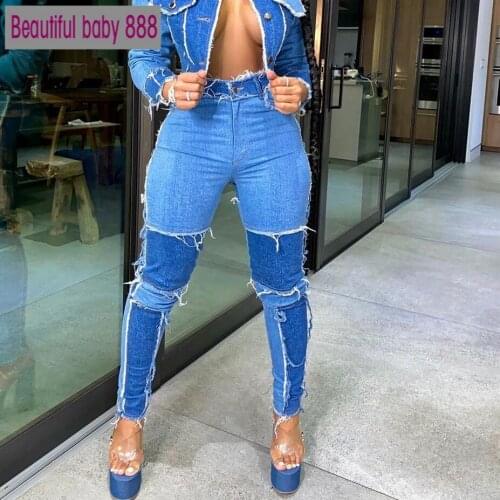 Meqeiss Patchwork Tight Casual Women Trousers Hip Hop Slim Fashion Jeans 2020 Autumn Korean Streetwear Version Denim Cargo Pants