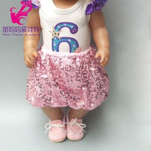 Baby Doll sequin dress for 43cm baby dolls clothes 18 inch girl doll Shining pink dress bow headband accessories