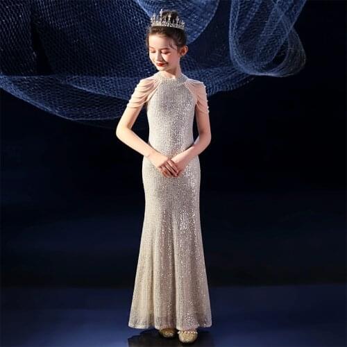 2021 Evening Dress for Girls Kids Elegant Gowns Teen Birthday Party Dresses Children Mermaid Frocks Sexy Sequins Beads Vestidos