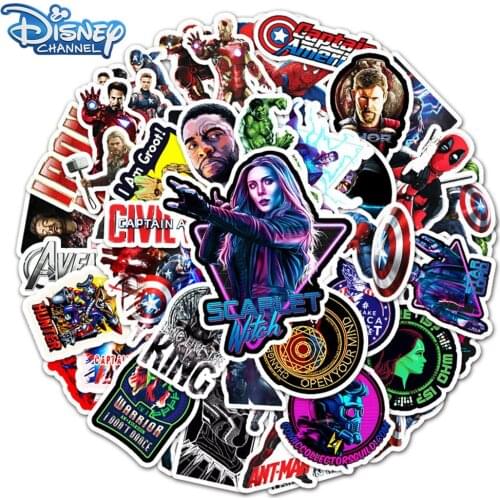 Disney 10/52PCS Marvel The Avengers Stickers Cool Waterproof Anime Laptop Guitar Luggage Skateboard Graffiti Sticker Kids Toys