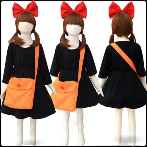 Women Girls Anime Kikis Delivery Service Cosplay Costume Halloween Witch Dress with Headwear