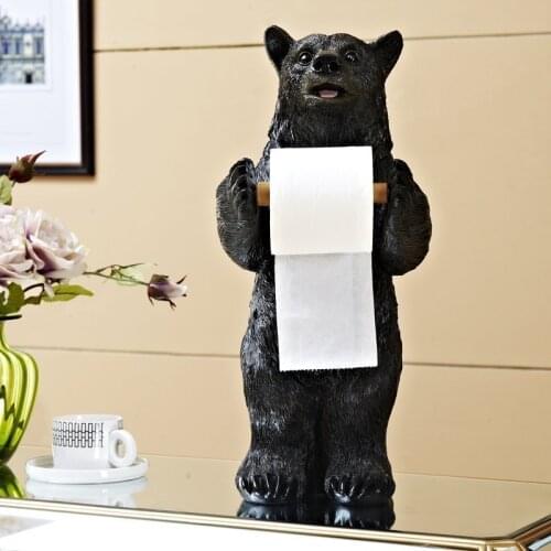 European Resin Creative Bear Paper Towel Rack Figurines Crafts Kitchen Diningroom Bathroom Paper Holder Ornaments Decoration Art