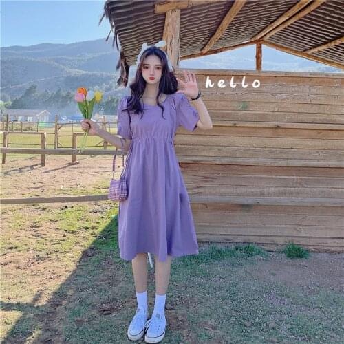 Purple Elegant Gentle style super fairy dress Vintage V-neck Female Franch Sweet first love Dress Casual Holiday fashion 2021