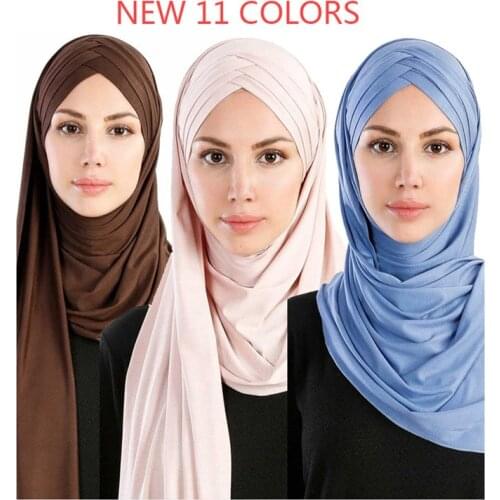 2019 women plain bubble cotton jersey scarf Head hijab wrap solid instant shawls foulard femme muslim hijabs store ready to wear