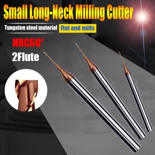 HRC60 CNC tools 4mm shank avoiding lengthen d0.3mm-0.9mm long-neck carbide tungsten steel 2 flute flat end mills for metal steel