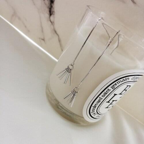 Product silver asymmetric design feeling super female beautiful slender tassel earrings pearl earring