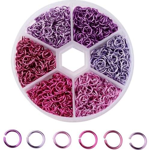 6 Colors Aluminum Wire Open Jump Rings, Mixed Color, 6x0.8mm, about 180pcs/color, 1080pcs/box