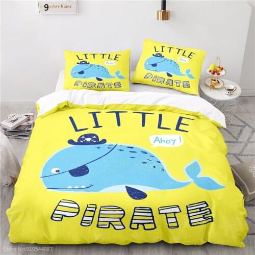 Cute Cartoon Whale PIRATE Bedding Set Duvet Cover Sets Pillowcase Boys Girls Kids Gifts Bedroom Decor Twin Full Queen King Size