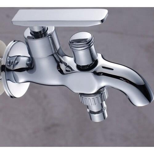 Brass Wall Mounted Double Outlet Outdoor Garden Faucet Bathroom Faucets Wall Mounted Water Faucet Washing Machine Tap