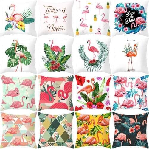 Summer Tropical Plants Flamingo Decorative Pillowcase Green Leaves Throw Pillow Case Flamingo Pillow Cover kussensloop ZT288