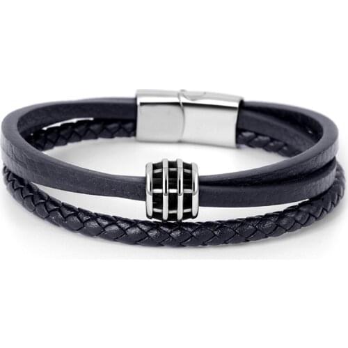 Trendy Genuine Multilayer Leather Bracelet Men Fashion Braided Handmade Rope Wrap Bracelets & Bangles Male Gift
