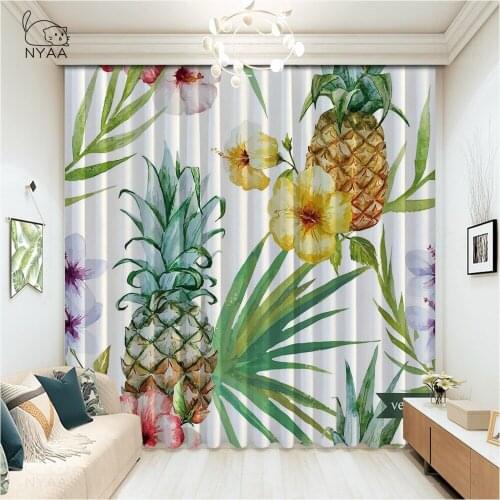 Cartoon Tropical Pineapple Curtains In The Room Cafe Curtain For Kitchen French Curtains For Living Room Luxury Micro Shading