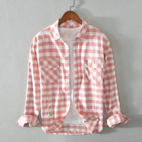 Pure cotton flannel mens long sleeved plaid shirt autumn mens brand casual long-sleeved shirt soft and comfortable mens shirt