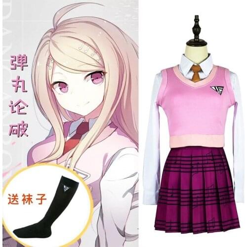 New Danganronpa V3 COSPLAY Akamatsu kaede costume Womens uniform Anime Shirt / Vest / skirt / socks/Wigs JK school uniform