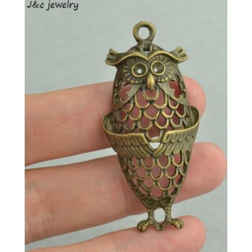 Wholesale 5pcs Antique Bronze Plated Zinc Alloy Metal owl Charms Pendants Diy Jewelry Findings Accessories 57*24mm D135