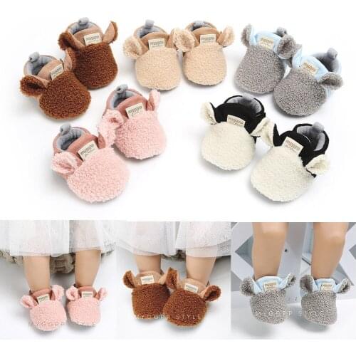 Wholesale Lovely Ears Baby Girls Boys First Walkers Baby Shoes Soft Cute Shoes Autumn Winter Non-Slip Baby Warm Shoes