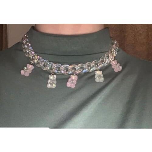 European American New Punk Fashion AB Color Acrylic Bear Necklace Goth Necklaces for Women