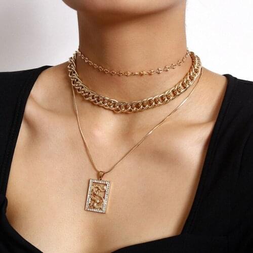 Punk Thick Chain Necklace Rhinestone Dragon Pendant Necklace Women Exaggerated Geometric Clavicle Necklace Jewelry XR2967