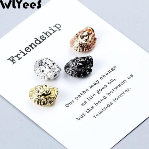 WLYeeS 2pcs White CZ Indians face Pendants Copper beads Charm metal Loose beads for Jewelry Finding making Handmade bracelet DIY