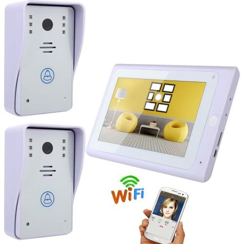7 TFT Wired / Wireless Wifi IP Video Doorbell Intercom System with 2 X 1000TVL Wired Camera Night Vision