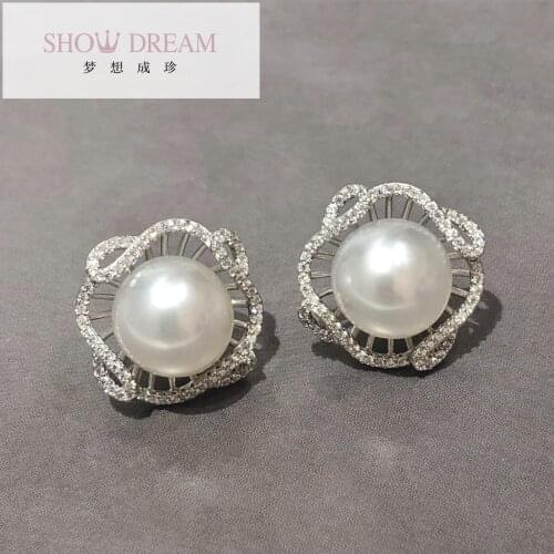 SHOWDREAM S925 Fashion Earrings Silver Zircon Natural Seawater Pearl Earring for Women Wedding Promise Party Gifts