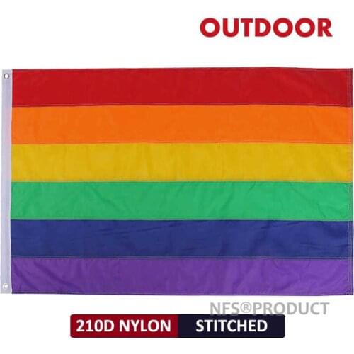 Stitched Nylon Rainbow Flag LGBT Gay Pride 90x150cm Waterproof Sewn Stripes Home Outdoor Flag For Decoration Celebration Parade