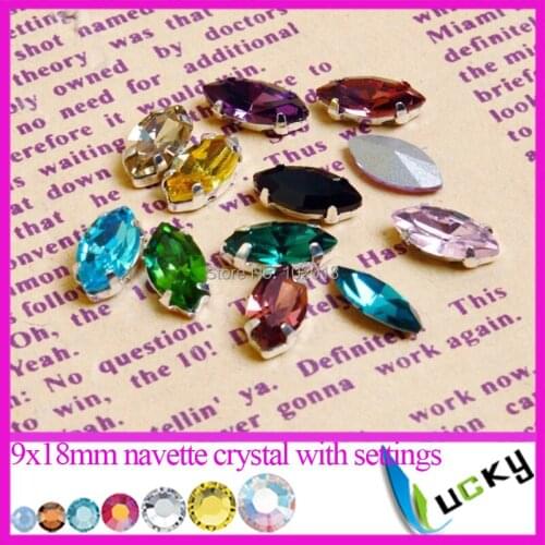 Super shiny Glass crystal Fancy stones 100pcs 9x18mm Navette shape sharp back rhinestones with settings jewelry strass