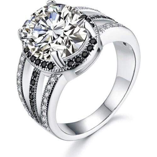 UFOORO sterling silver wedding ring Finger Beautiful Jewelry cross Romantic shiny BLACK zircon Ring For girl gift C064