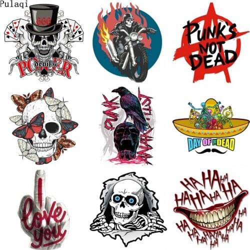 Pulaqi Iron On Transfer Vinyl Terror Skull Heat Transfer Patches For Clothes Stripes PVC Stickers Stranger Things Punk Appliques