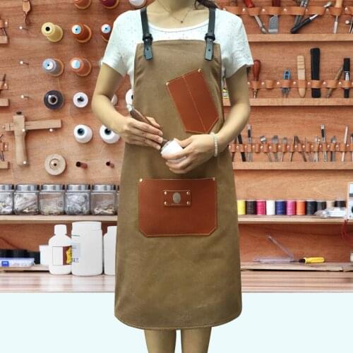 Canvas leather apron tattoo artist hair stylist cafe Western restaurant bar floral overalls