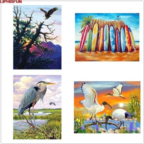 LIPHISFUN Cross Stitch Embroidery Diamond Painting Full Drill Home Decor Square/round lake landscape animal surfboard