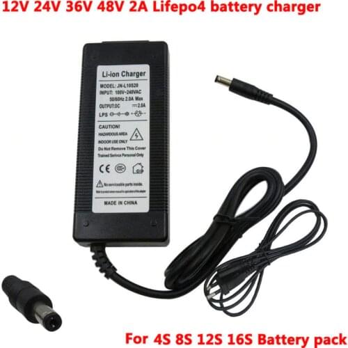 Electric bike Battery Charger 12V 24V 36V 48V 2A lifepo4 Charger E Bike Battery Smart Charger with DC2.1 Socket
