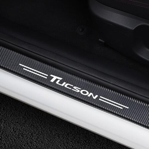 Car Door Sill Protector Scuff Plate Carbon Fibber Stickers For Hyundai Tucson Auto Door Threshold Plate Cover Decor Accessories