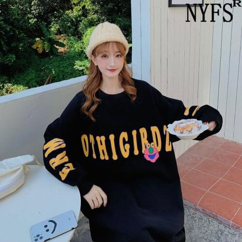 NYFS 2021 New Korean Winter Loose Thickened lamb cashmere Woman Dress Vestidos Robe femme Elbise Fashion Cartoon Print Dress