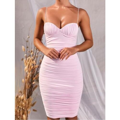 Corset Dress Summer Clothes Strap Robes Pink Tank Mesh Bandage Ropa Women Fashion Sexy Party Wrap Ruched Birthday Bodycon Prom