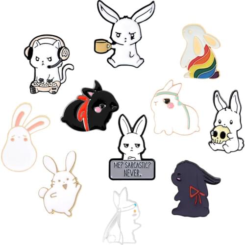 Zodiac signs White Rabbit enamel pins Lapel accessories pin badge TV Cartoon Animal series fun rabbit jewelry gifts for children