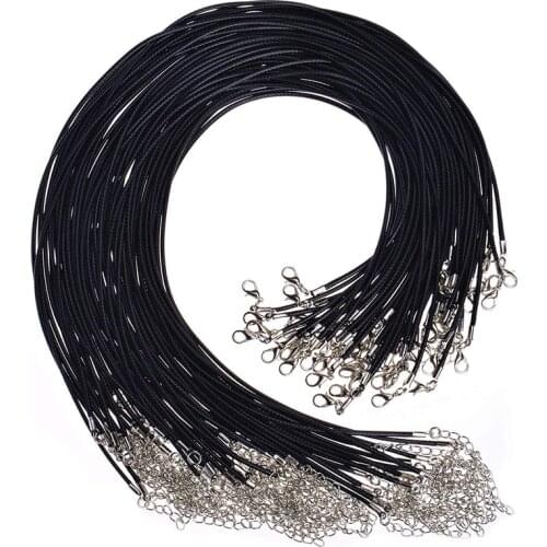 10/15/20/45/50pcs/Lot Adjustable Braided 45cm Black Leather Rope Wax Cord Lobster Clasp For DIY Necklace Pendant Chains Jewelry