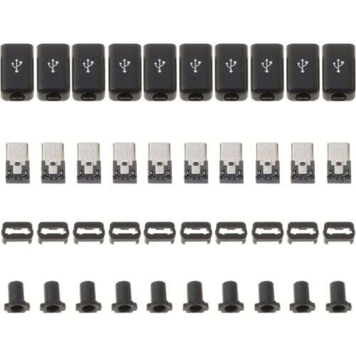 10 Sets Micro USB Welding Type Male 5 Pin Plug Connector w/Plastic Cover 4 in 1 DIY