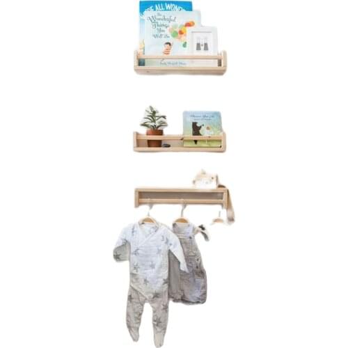 Handmade Natural Wood Front Slatted 2 Pcs Organizer Shelf Book Home Decor Rack Kid Babies Room Bathroom Kitchen Hanger Household