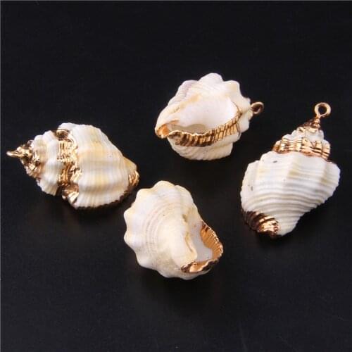 3Pcs White Spiral Shells Cowrie Charm Gold Edged Beach Natural Sea Conch Shell Pendant Crafts DIY Making Jewelry Drop Decoration