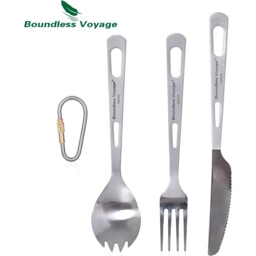 Boundless Voyage Outdoor Titanium Knife Fork Spoon Spork Chopsticks 3pcs Set Camping Tableware Cutlery