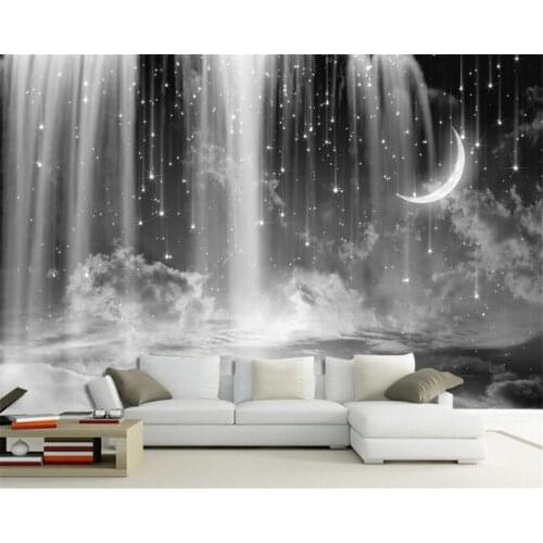 Beibehang Custom Living Room Bedroom Background Wall 3d Wallpaper Black and White Waterfall Starry Background Wall 3d wallpaper