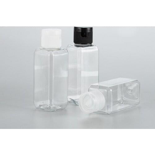 50ML X 100 Portable Travel Shampoo Lotion Plastic PET Container For Liquid Soap Cosmetics Empty Square Bottles With Flip Cap